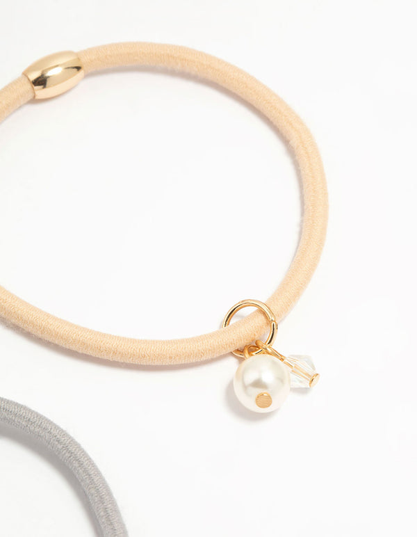 Fabric Heart & Pearl Detail Hair Ties 3-Pack