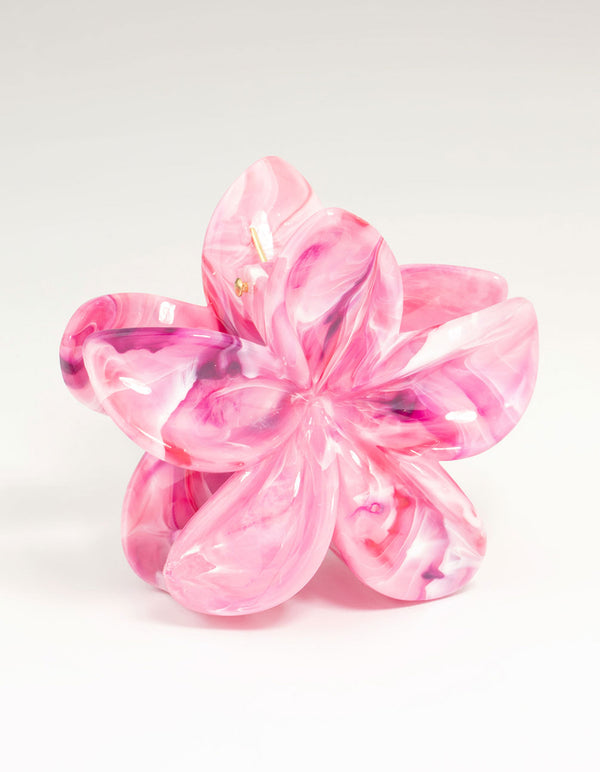 Pink Marble Frangipani Claw Clip