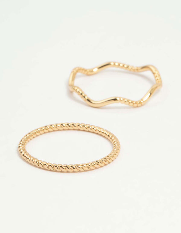 Gold Plated Squiggle & Rope Rings 5-Pack