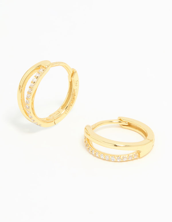 Gold Plated Sterling Silver Cubic Zirconia Double Hoop Earrings