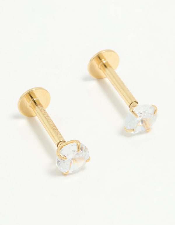 Gold Plated Sterling Silver 1/4 Carat Cubic Zirconia Flat Back Stud Earrings