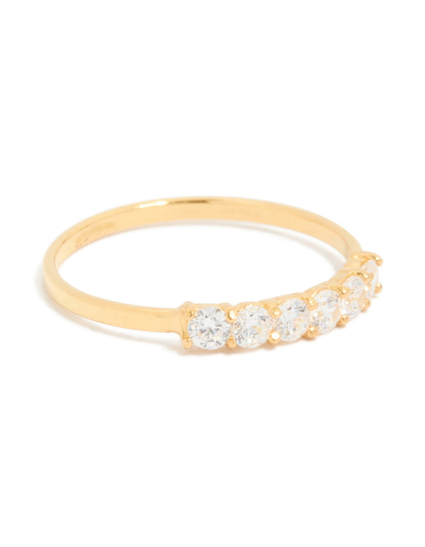 Showcasing a gold plated sterling silver ring featuring cubic zirconia in a dainty style front view