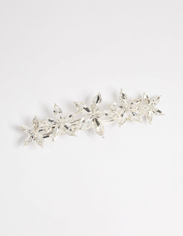 Silver Diamante Graduating Flower Hair Clip