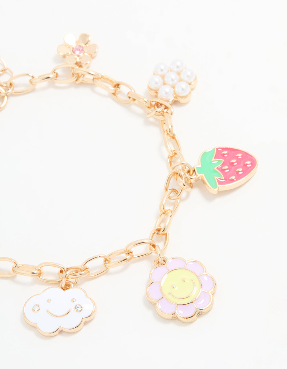 Kids Gold Strawberry & Cloud Charm Bracelet