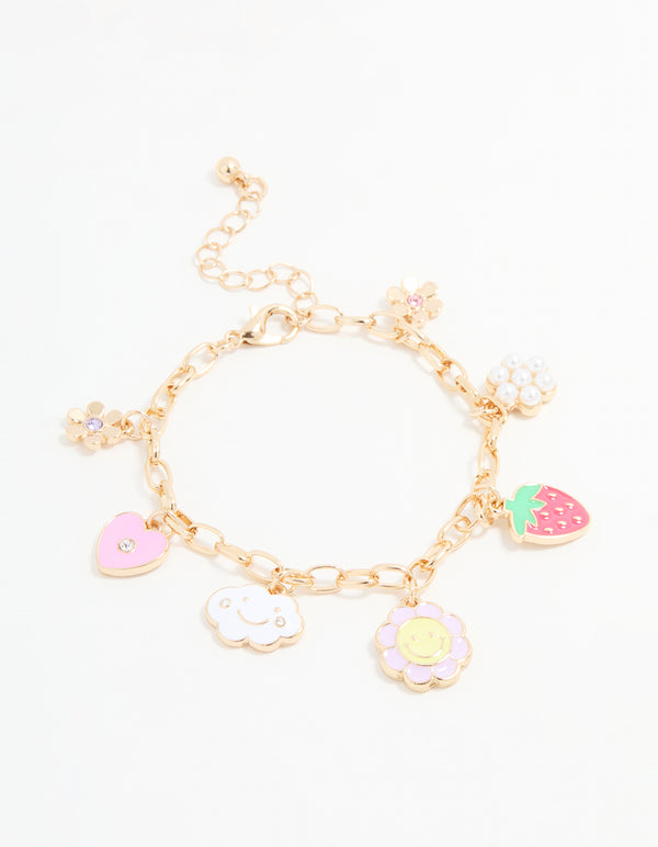 Kids Gold Strawberry & Cloud Charm Bracelet