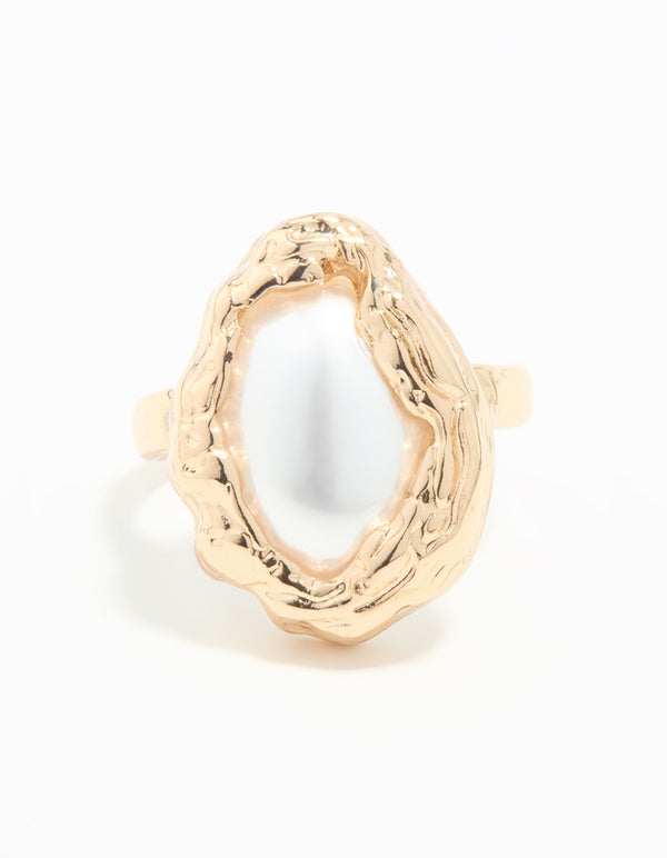 Gold Pearl Molten Oval Ring