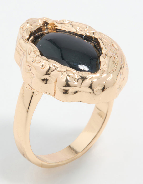 Gold Black Stone Molten Oval Ring