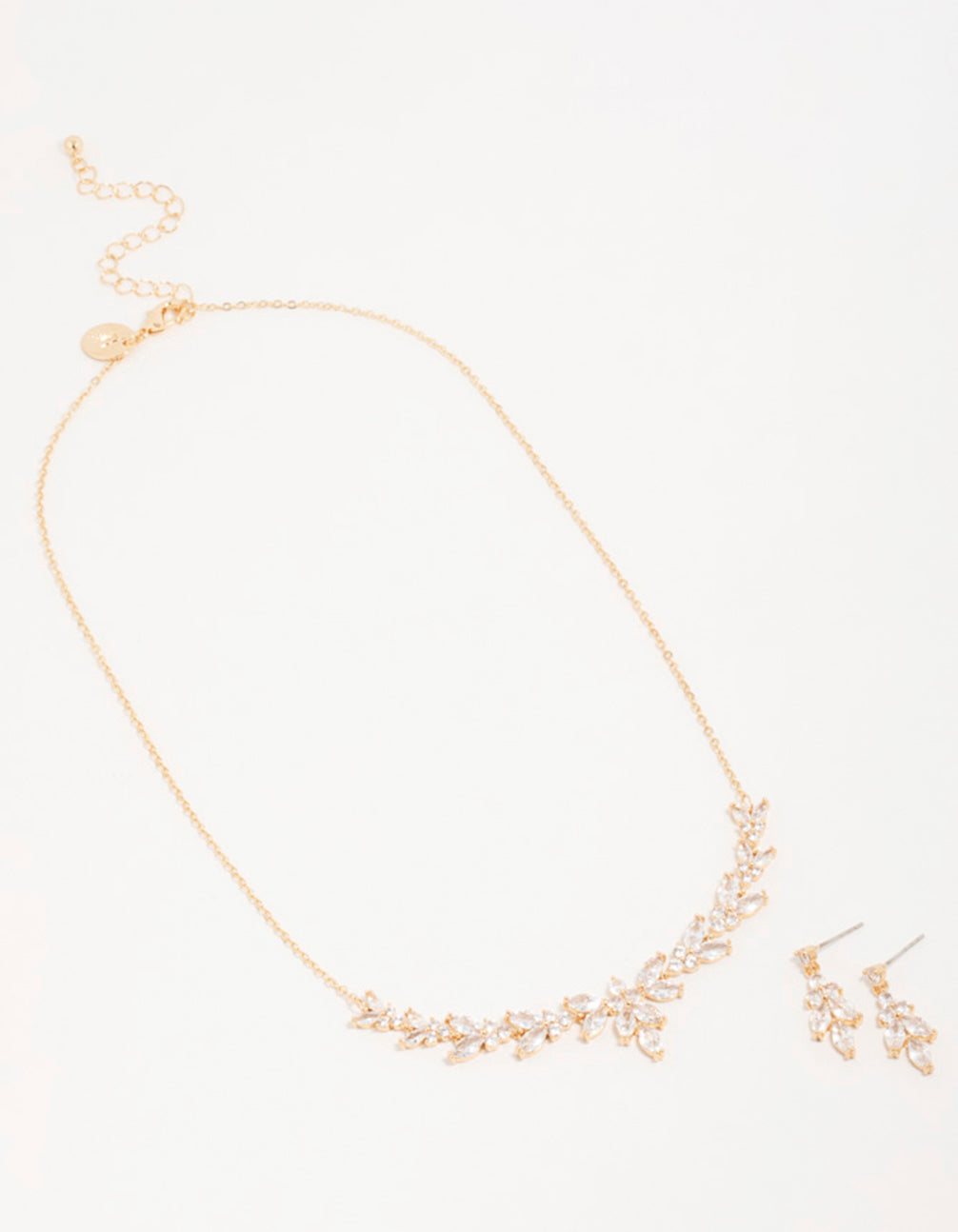 Gold Cubic Zirconia Leaf Vine Necklace & Earrings Set