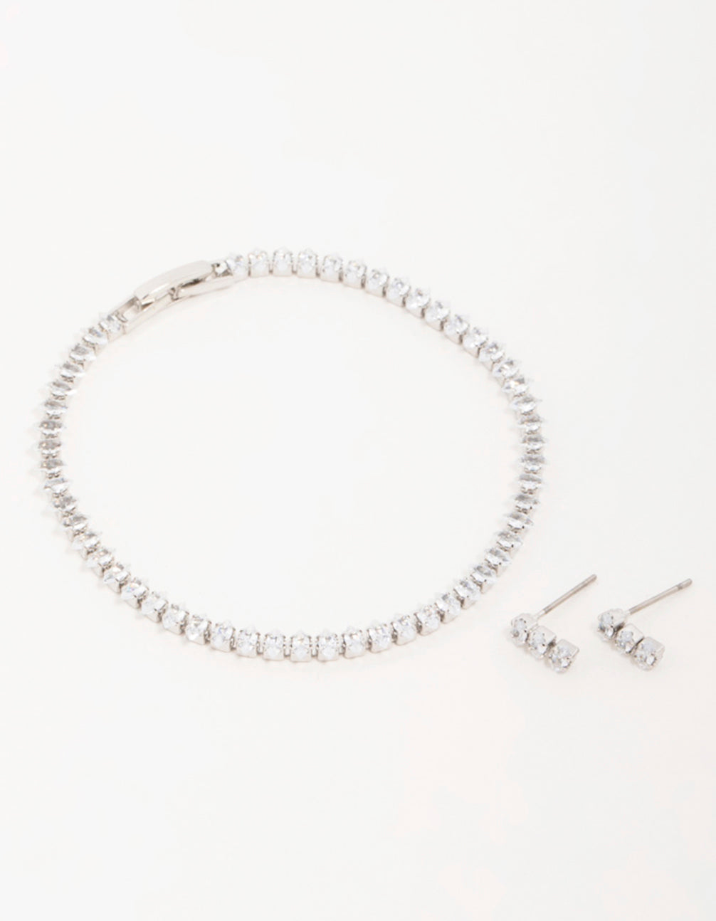 Silver Diamante Marquise Earrings & Tennis Bracelet Set