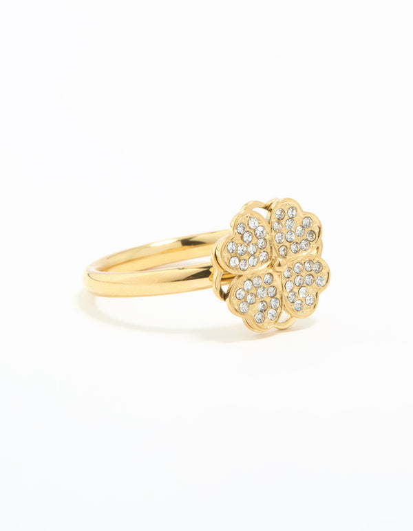 Waterproof Gold Plated Stainless Steel Lucky Clover Ring