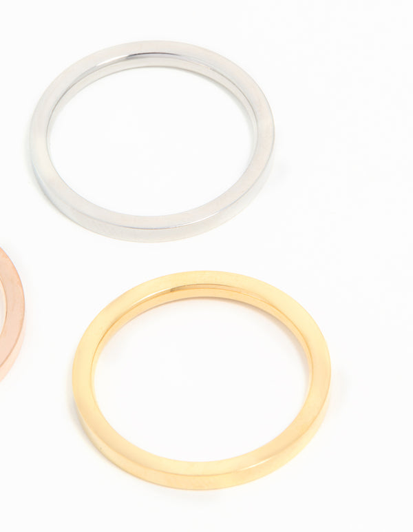 Waterproof Mixed Plated Stainless Steel Stacking Rings 3-Pack