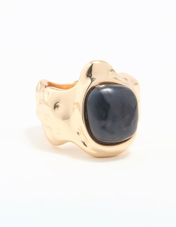 Gold Black Stone Molten Ring