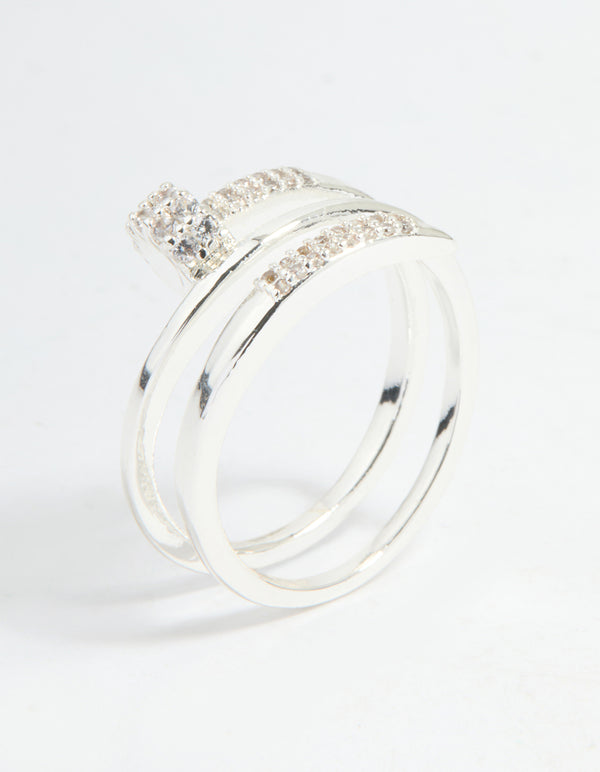 Silver Plated Cubic Zirconia Nail Wrap Ring