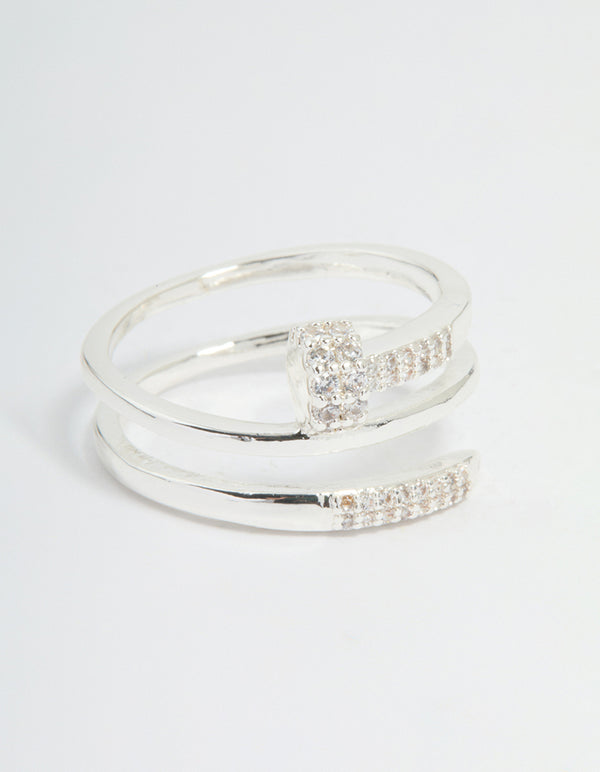 Silver Plated Cubic Zirconia Nail Wrap Ring