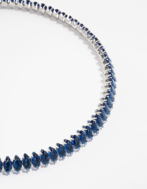 Silver Blue Cubic Zirconia Navette Choker Necklace