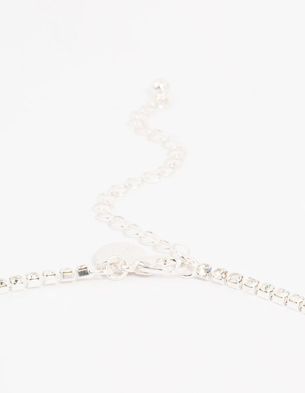Silver Cubic Zirconia Geometric Pear V-Necklace & Earrings Set