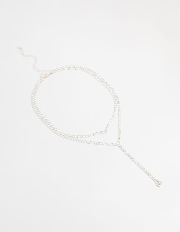 Silver Cubic Zirconia V Necklace
