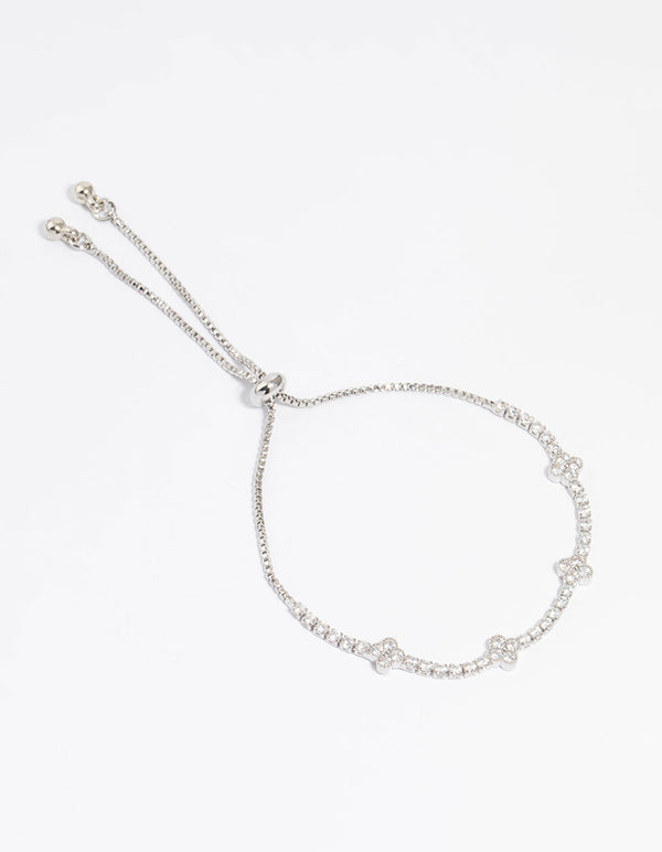 Silver Cubic Zirconia Flower Stretch Bracelet