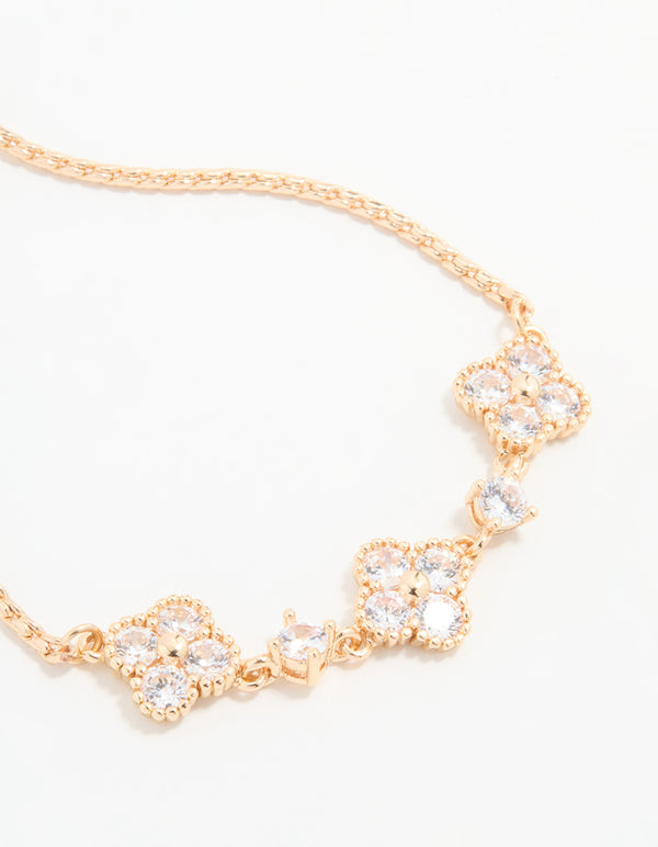 Silver Cubic Zirconia Floral Toggle Bracelet