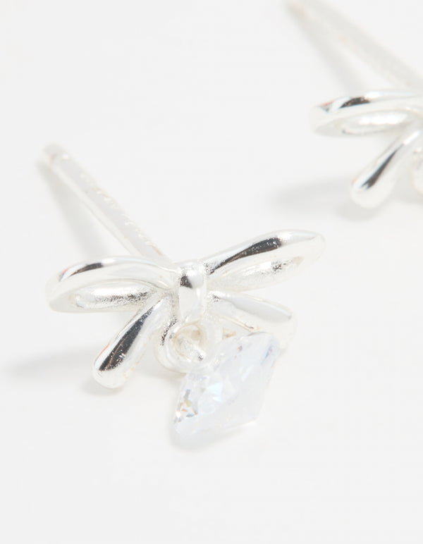 Sterling Silver Cubic Zirconia Bow & Drop Stud Earrings