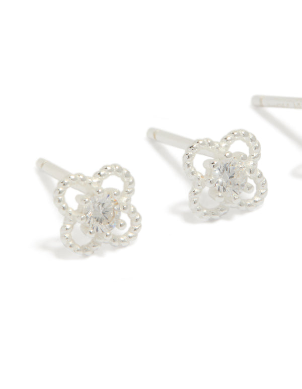 Sterling Silver Cubic Zirconia Flower Stud Earrings 2-Pack
