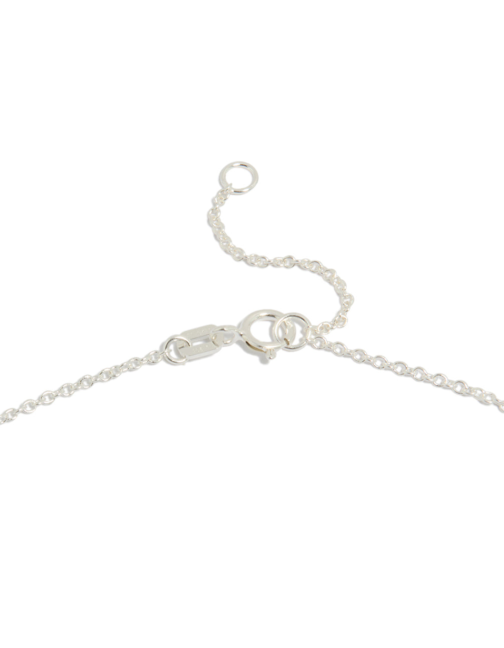 A sterling silver cubic zirconia micro flower pendant necklace with dainty clasp detail view