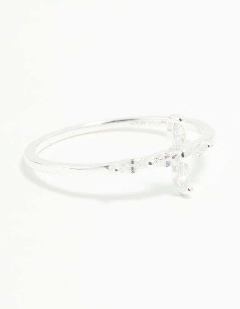 Sterling Silver Cubic Zirconia Marquise Cross Ring - Lovisa