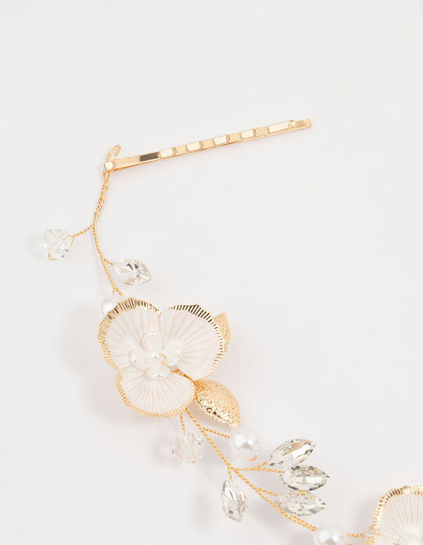 Gold Painted Flower Drop Earrings