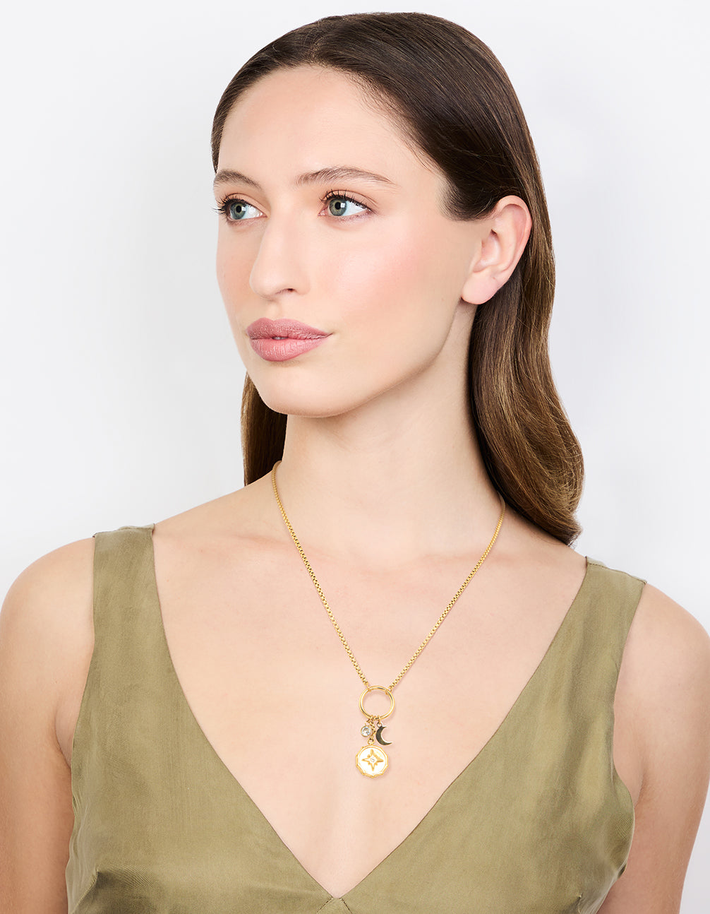 Waterproof Gold Plated Stainless Steel Cubic Zirconia Cluster Charm Necklace