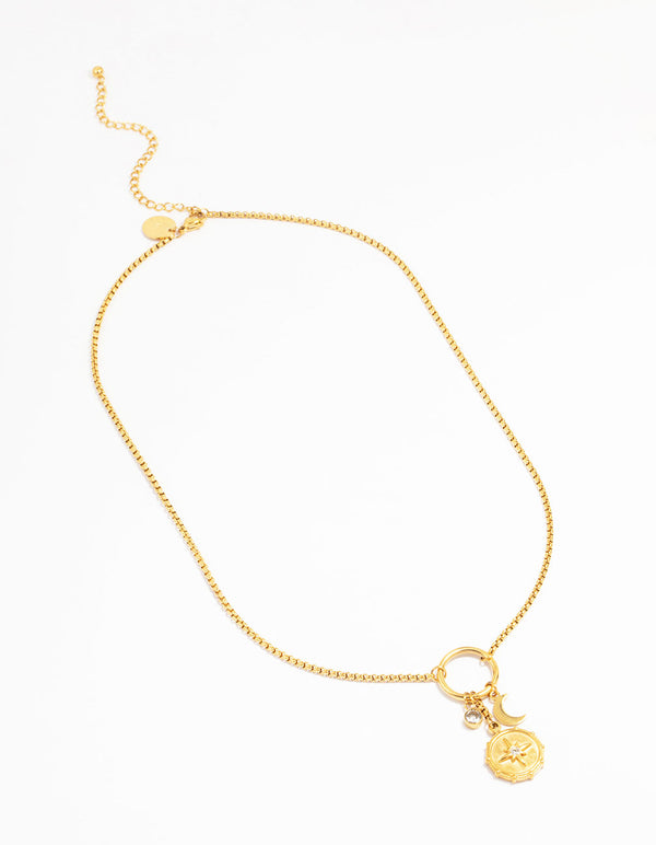 Waterproof Gold Plated Stainless Steel Cubic Zirconia Cluster Charm Necklace