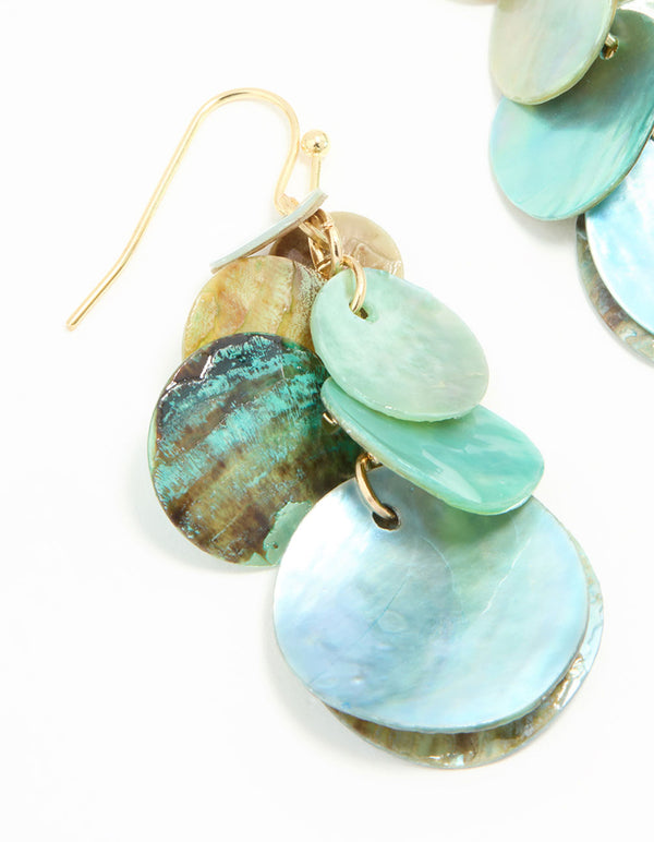 Blue Genuine Shell Layered Disc Drop Earrings