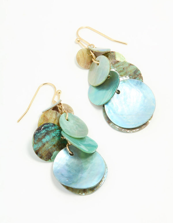 Blue Genuine Shell Layered Disc Drop Earrings