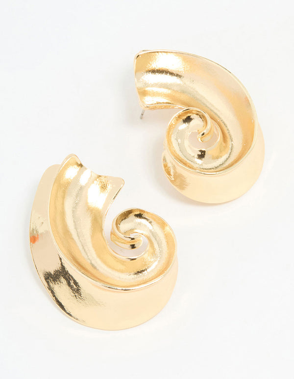 Gold Large Swirl Stud Earrings