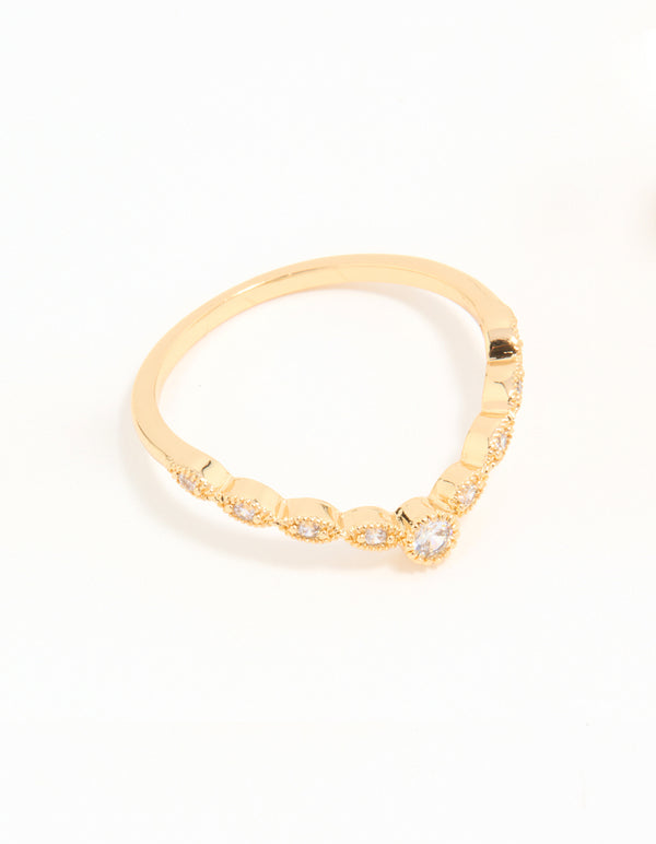 Gold Plated Cubic Zirconia Pear & Dainty Pointed Stacking Rings 2-Pack