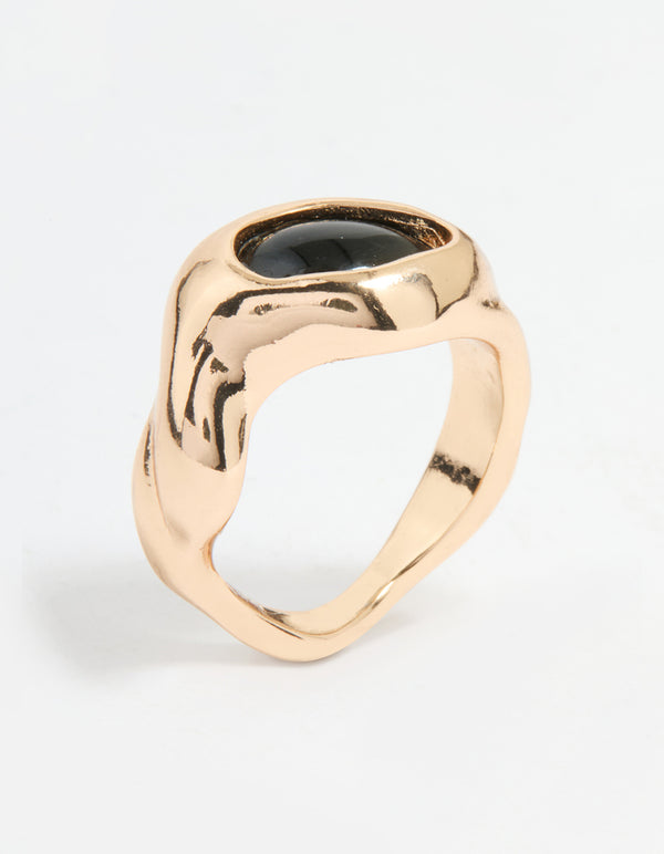 Gold Black Stone Circle Ring