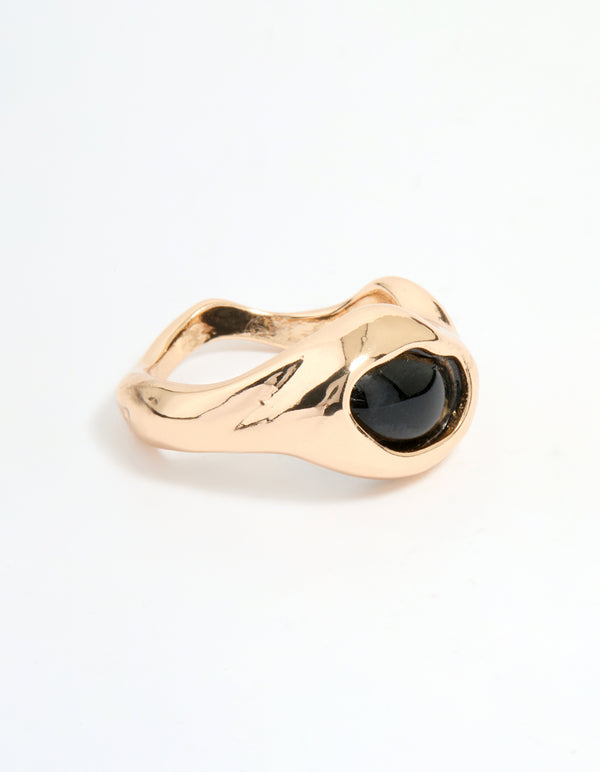 Gold Black Stone Circle Ring