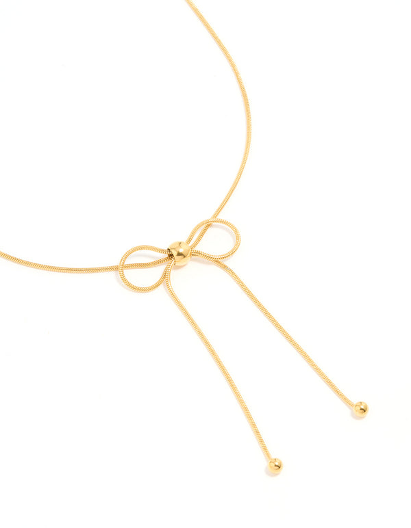 Waterproof Gold Plated Stainless Steel Snake Chain Bow Necklace