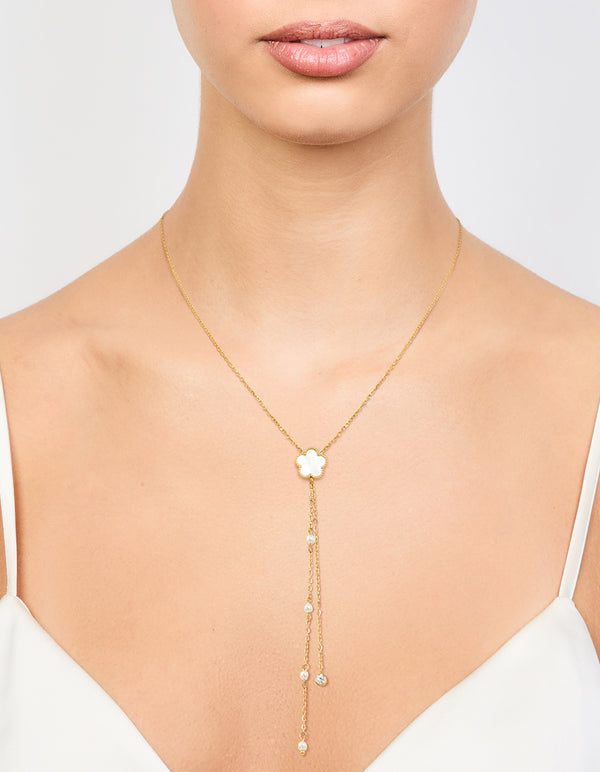 Waterproof Gold Plated Stainless Steel Floral Petal Y-Necklace