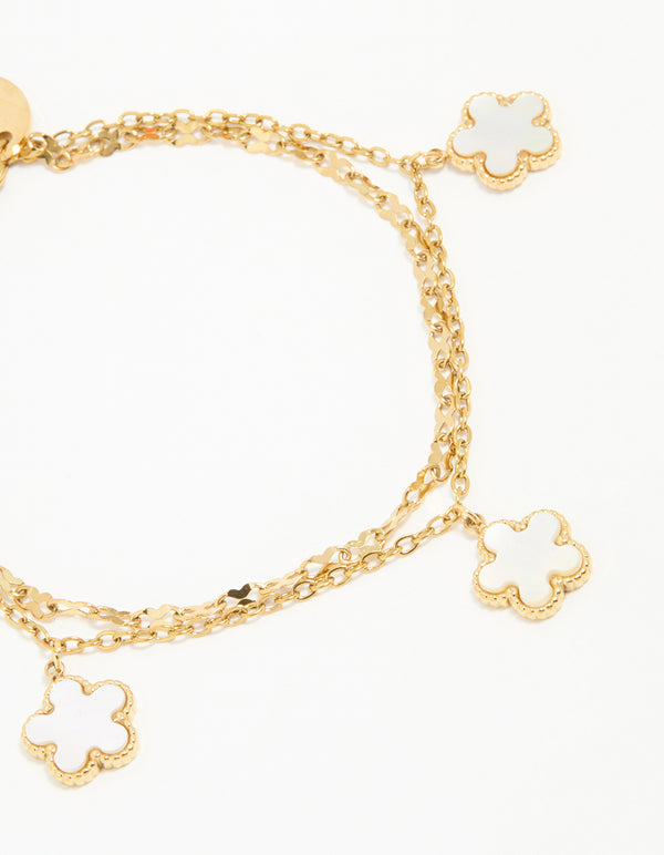Waterproof Gold Plated Stainless Steel Floral Petal Bracelet