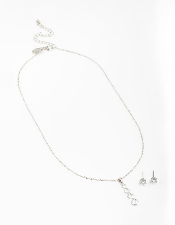 Silver Cubic Zirconia Necklace & Earrings Set