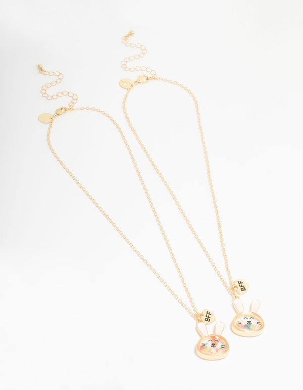 Kids Gold Shaker Bunny BFF Pendant Necklaces 2-Pack