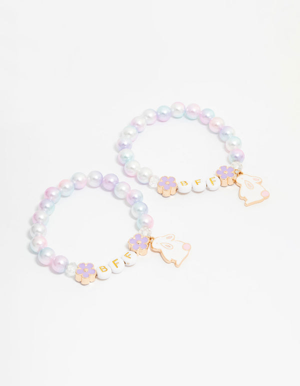 Kids Gold Ombre Pink & Purple Bunny BFF Stretch Beaded Bracelets 2-Pack