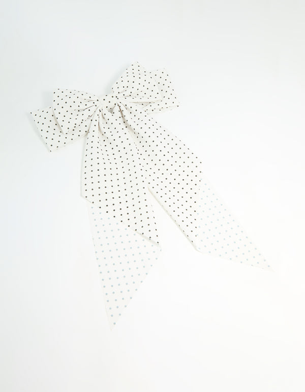 White Dotted Satin Fabric Bow Hair Clip