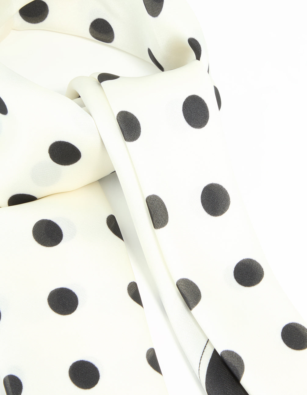 Crafted with polka dot print fabric scarf featuring in ivory, black and dimgrey side view