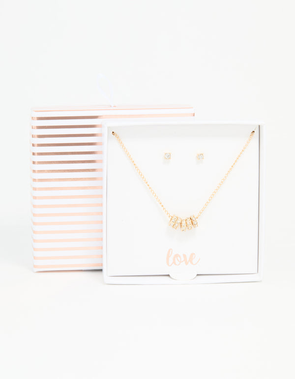 Gold Cubic Zirconia Rondell Necklace & Stud Earrings Set