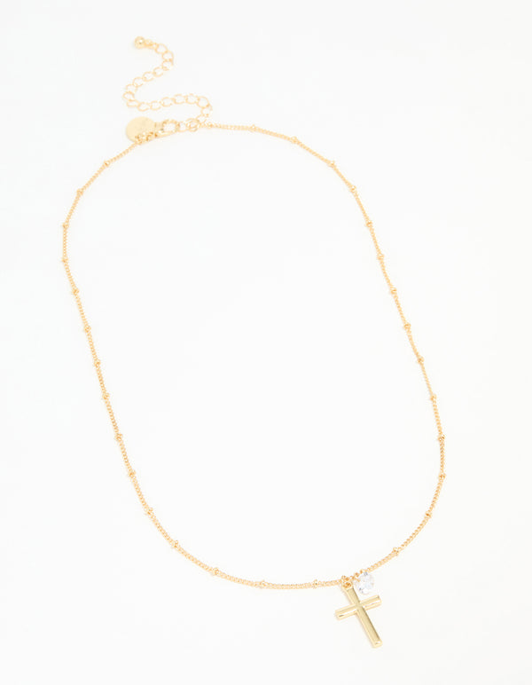 Gold Plated Cubic Zirconia Cross Pendant Necklace