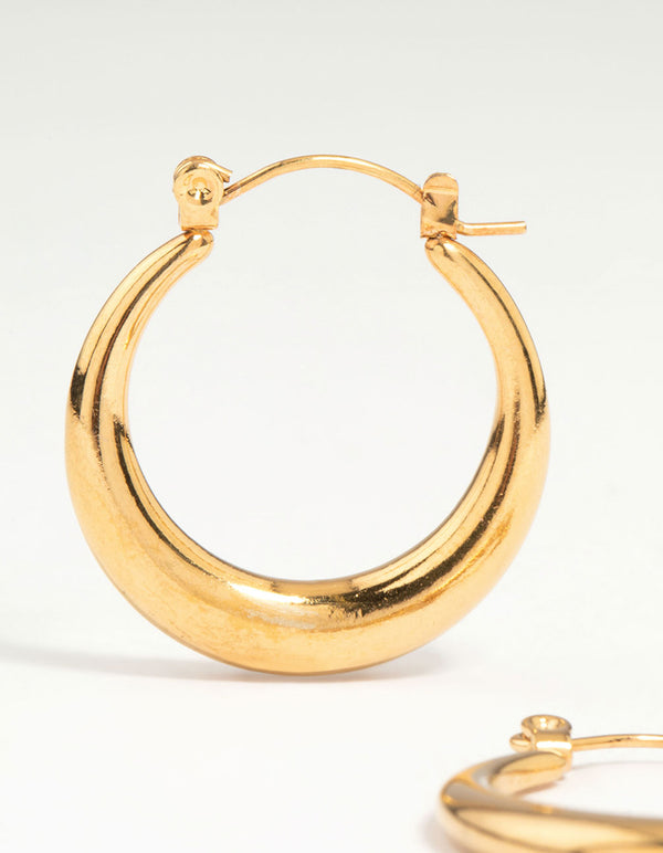 Waterproof Gold Plated Stainless Steel Crescent Hoop Earrings 18 MM