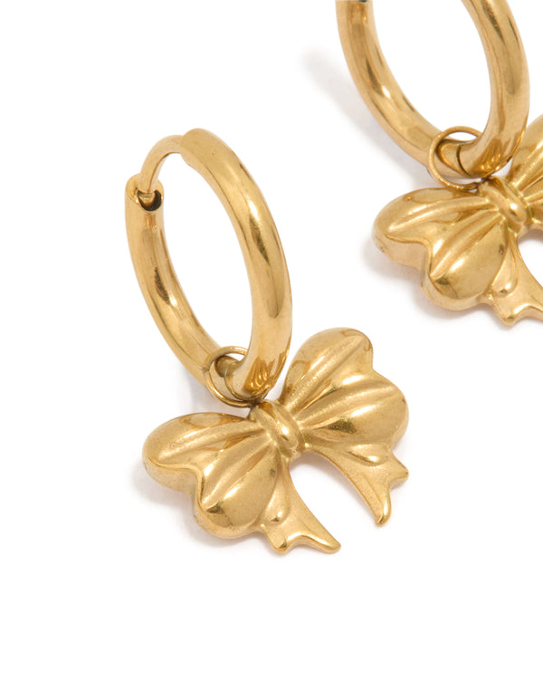 Waterproof Gold Plated Stainless Steel Bow Hoop Earrings
