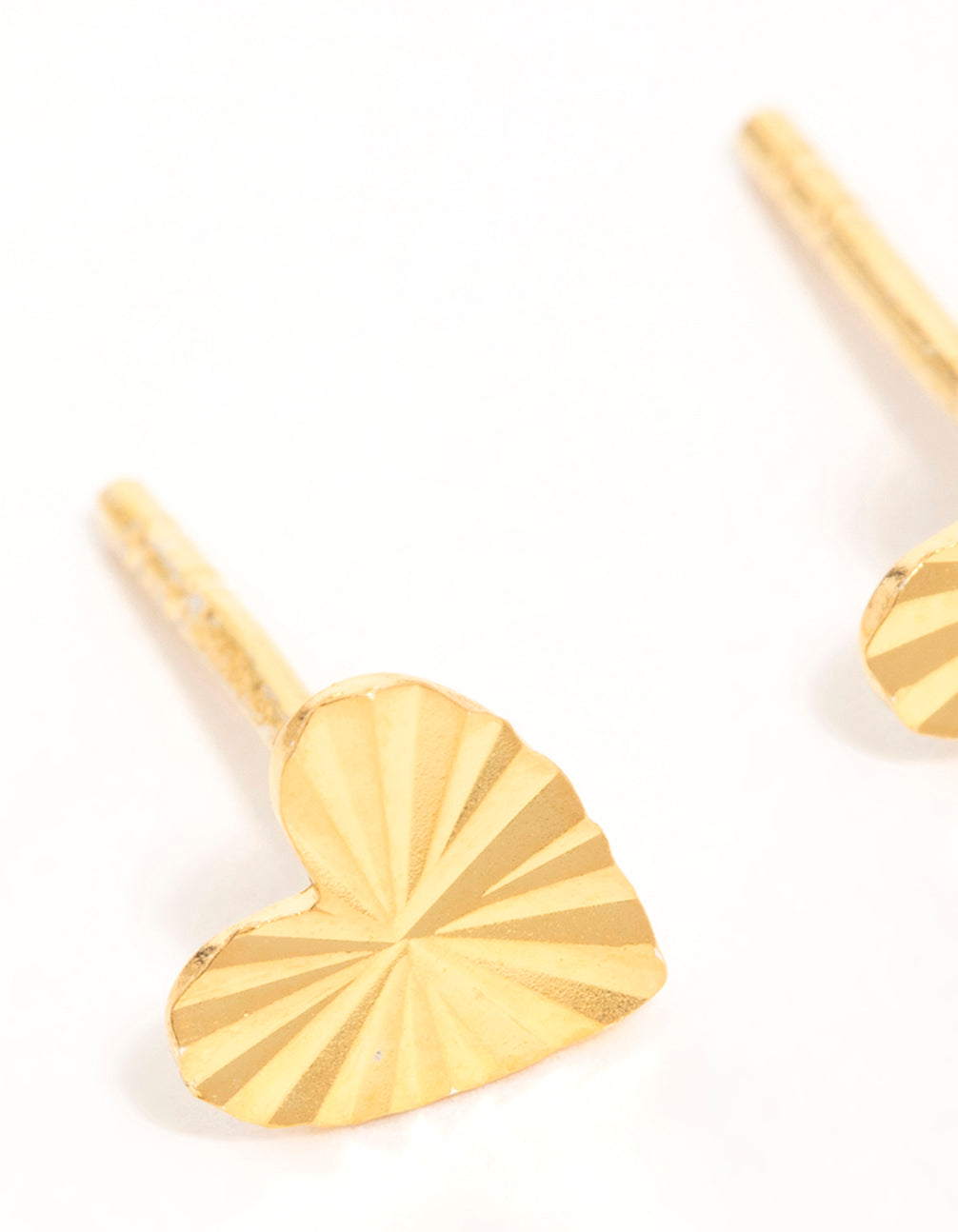 Gold Plated Sterling Silver Ribbed Heart Stud Earrings