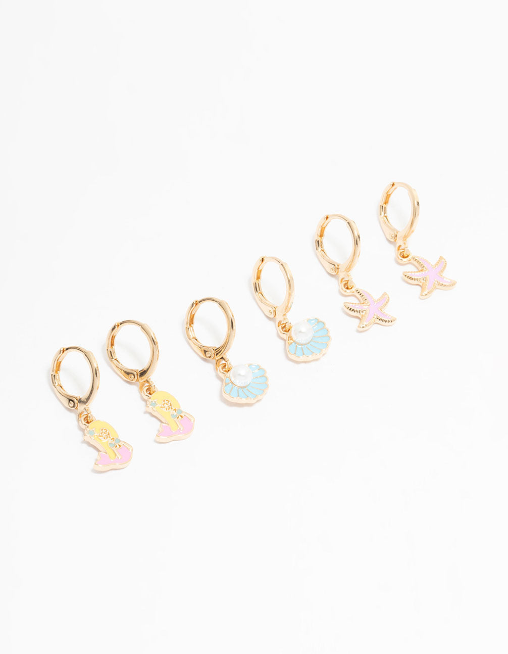 Kids Gold Pastel Mermaid & Shell Huggie Earrings 3-Pack